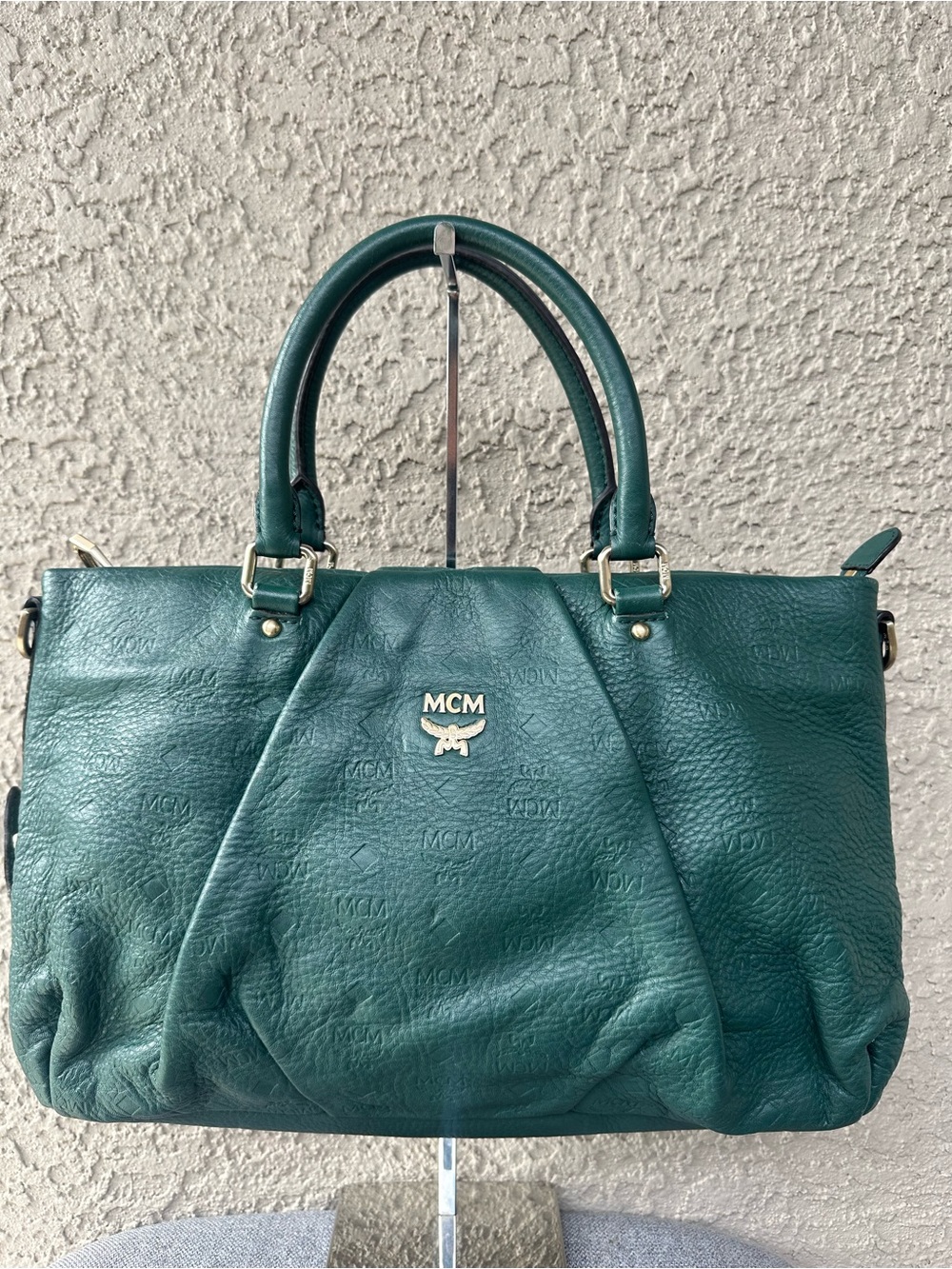 MCM dark green Leather Satchel Handbag (missing strap)